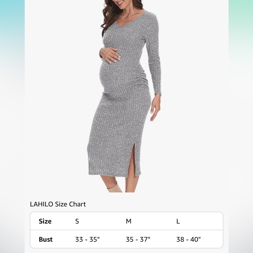 Gray Ribbed Maternity Midi Dress-MED - Picture 2 of 2
